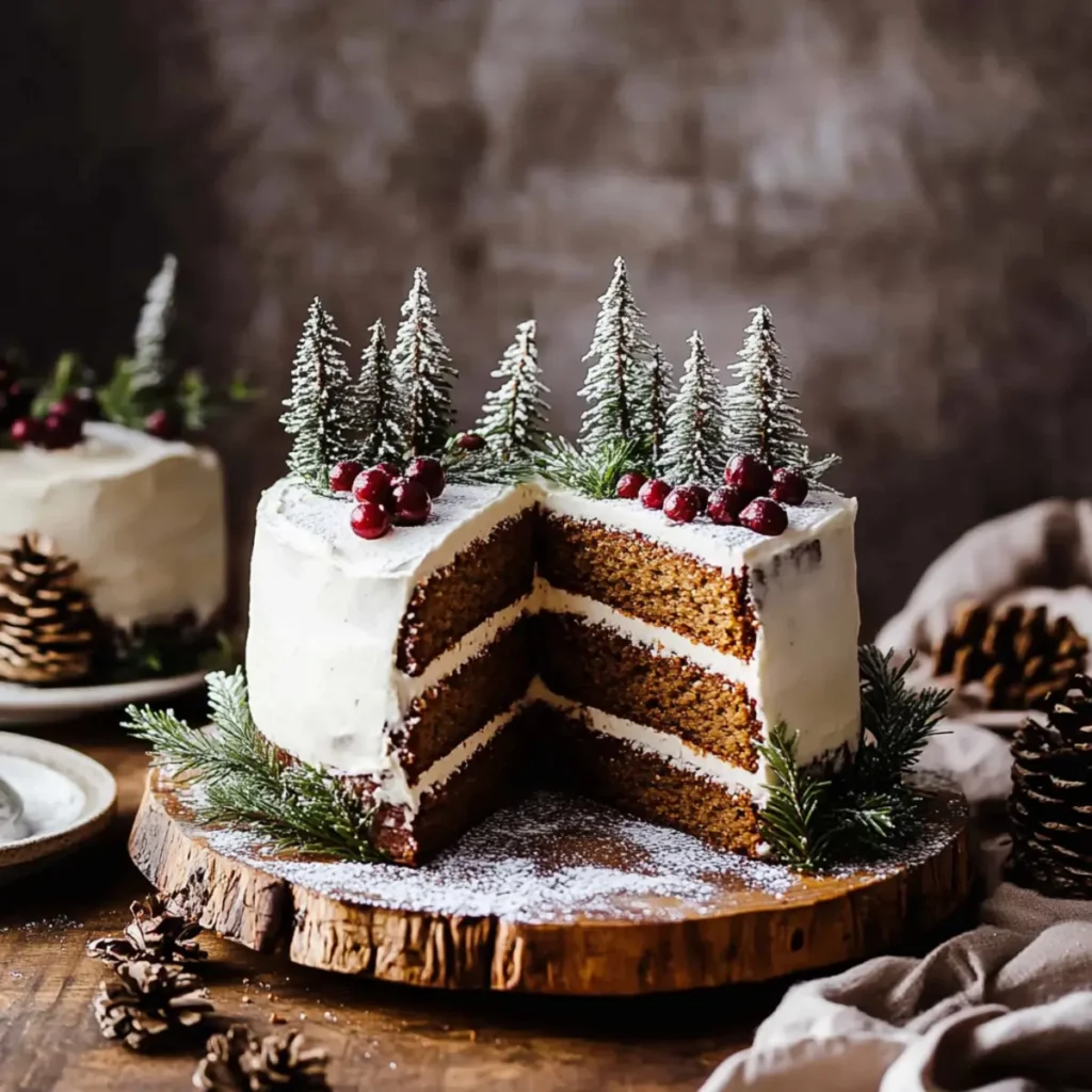 Gingerbread Cake with Sugared Winter Forest