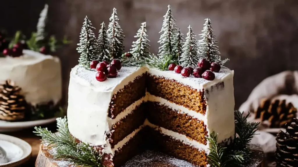 Gingerbread Cake with Sugared Winter Forest