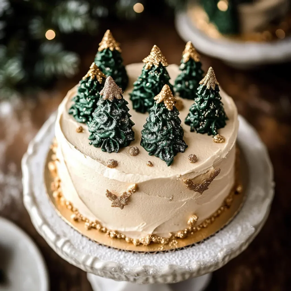 Gold and Green Christmas Trees Cake