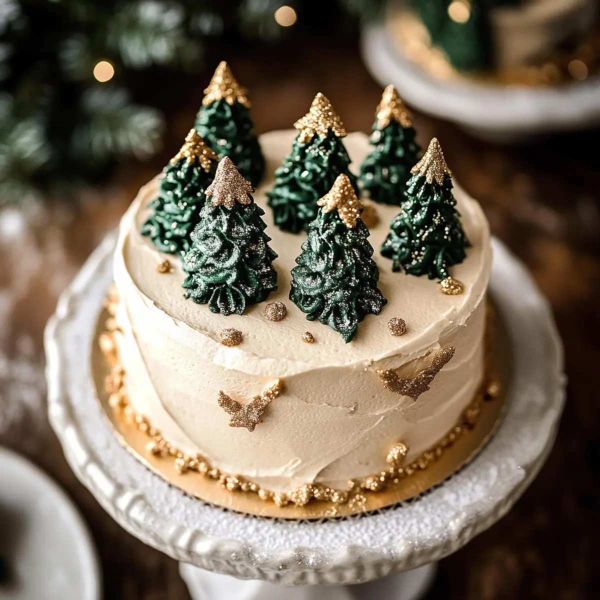 Gold and Green Christmas Trees Cake