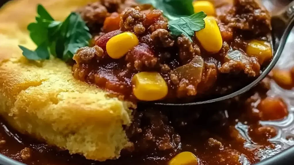 Texas Style Chili with Cornbread Crust