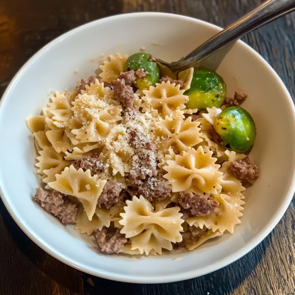 Creamy Parmesan Garlic Beef Bowtie Pasta