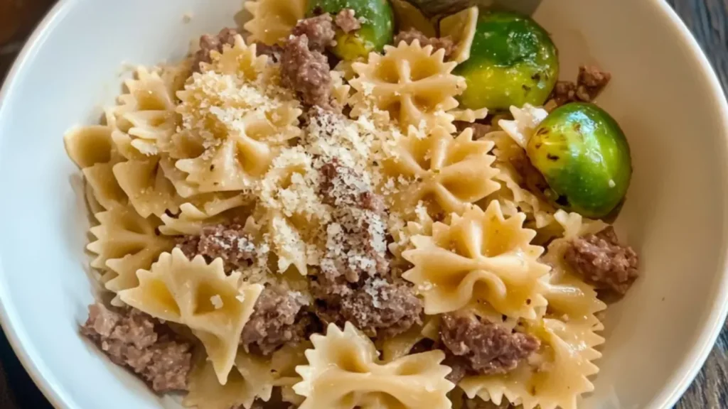 Creamy Parmesan Garlic Beef Bowtie Pasta