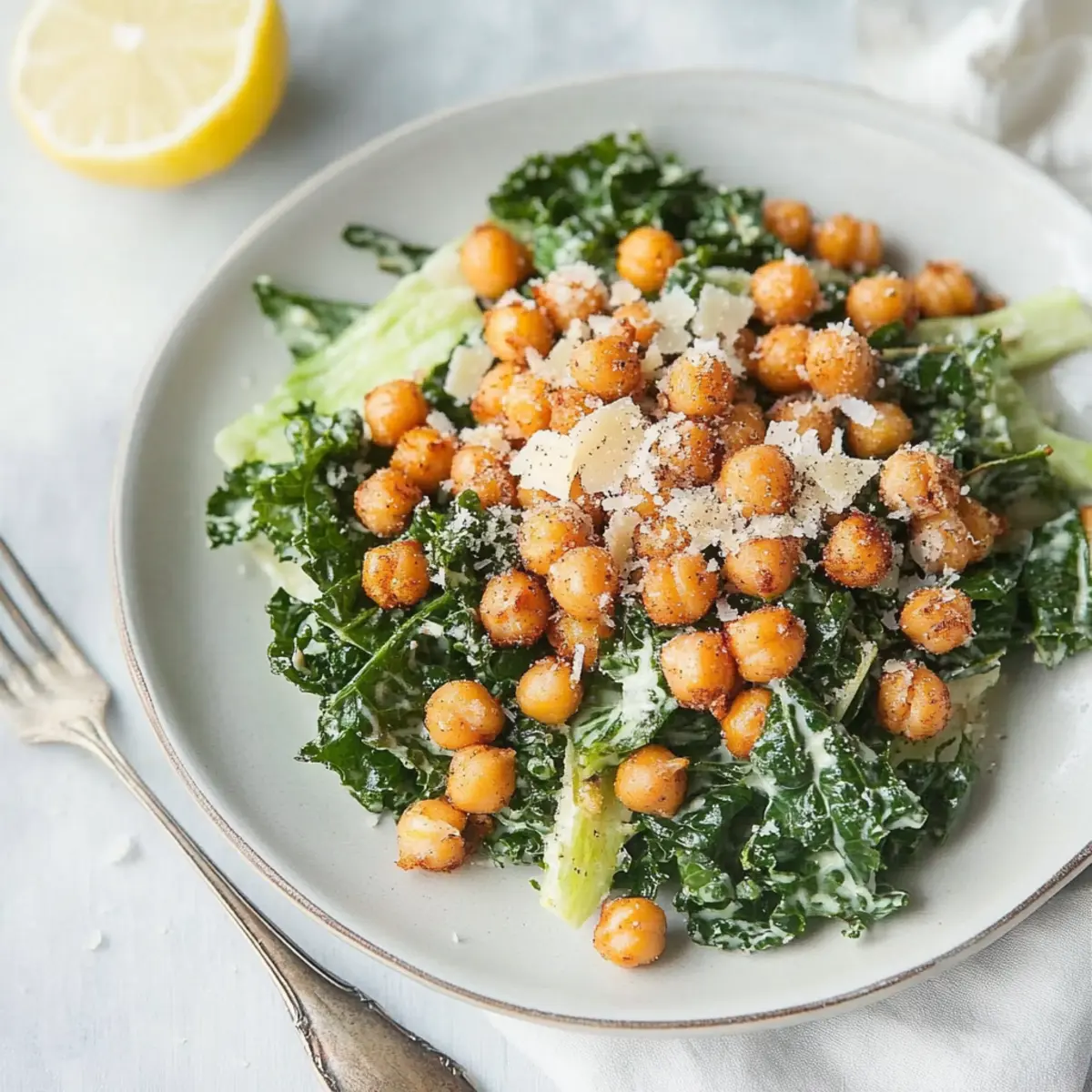 Kale Caesar Salad with Parmesan Roasted Chickpeas