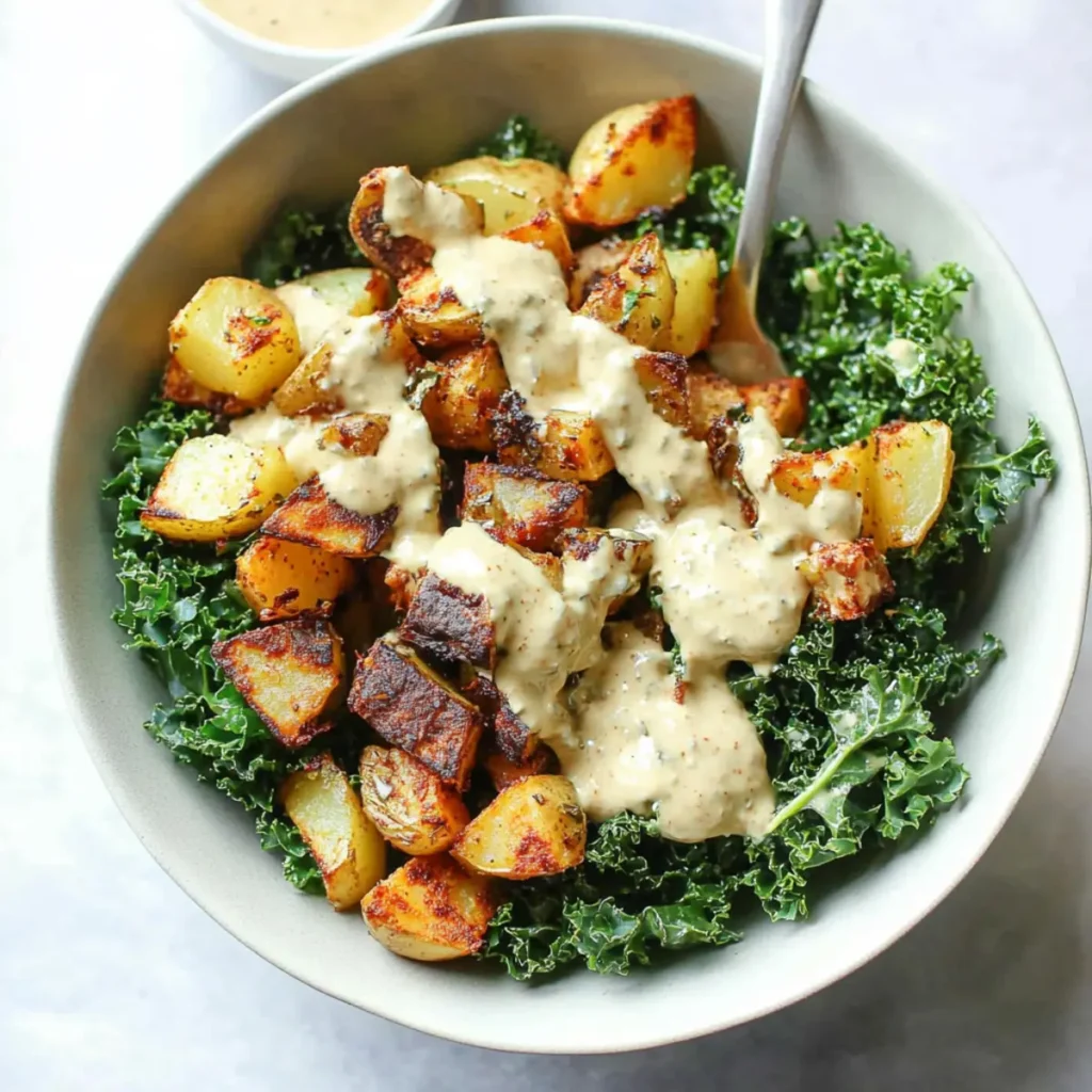 Spicy Potato Kale Bowls with Mustard Tahini Dressing