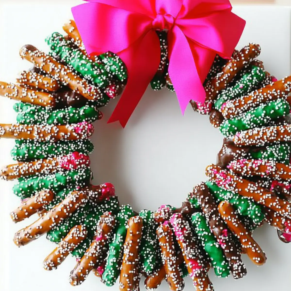 Chocolate-Dipped Pretzel Wreath