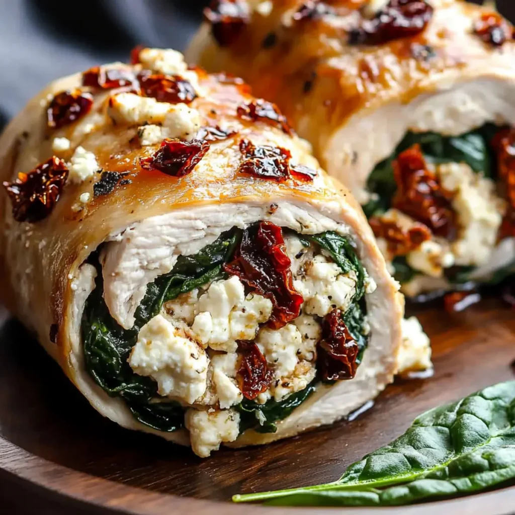 Rolled Up Chicken With Feta Spinach And Sun Dried Tomatoes