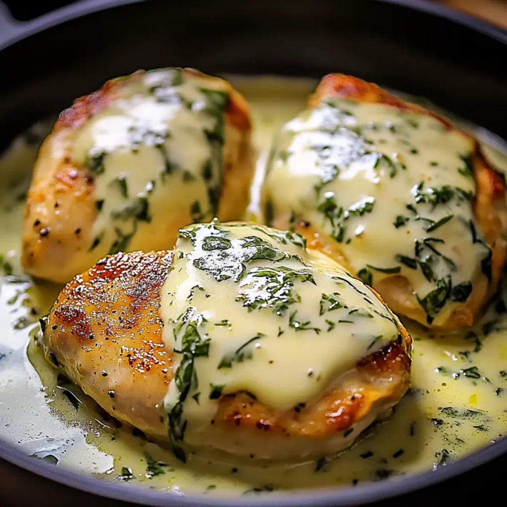 Mozzarella Chicken in Basil Cream Sauce