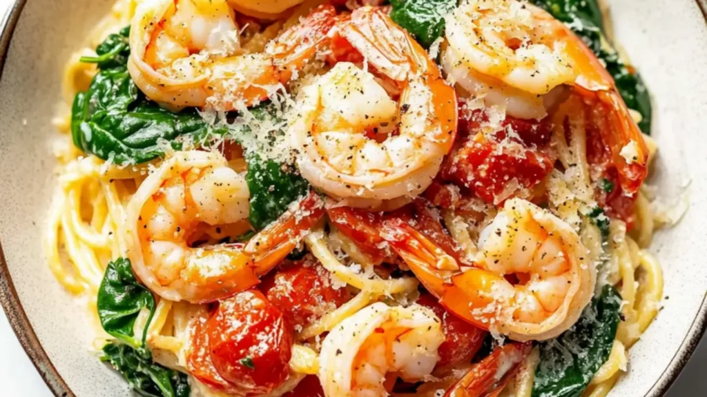 Tomato Spinach Shrimp Pasta