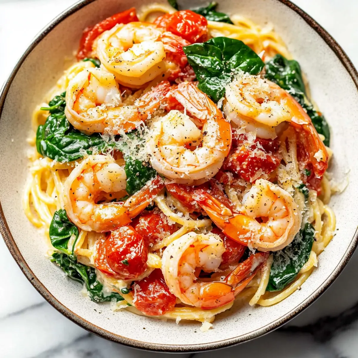 Tomato Spinach Shrimp Pasta