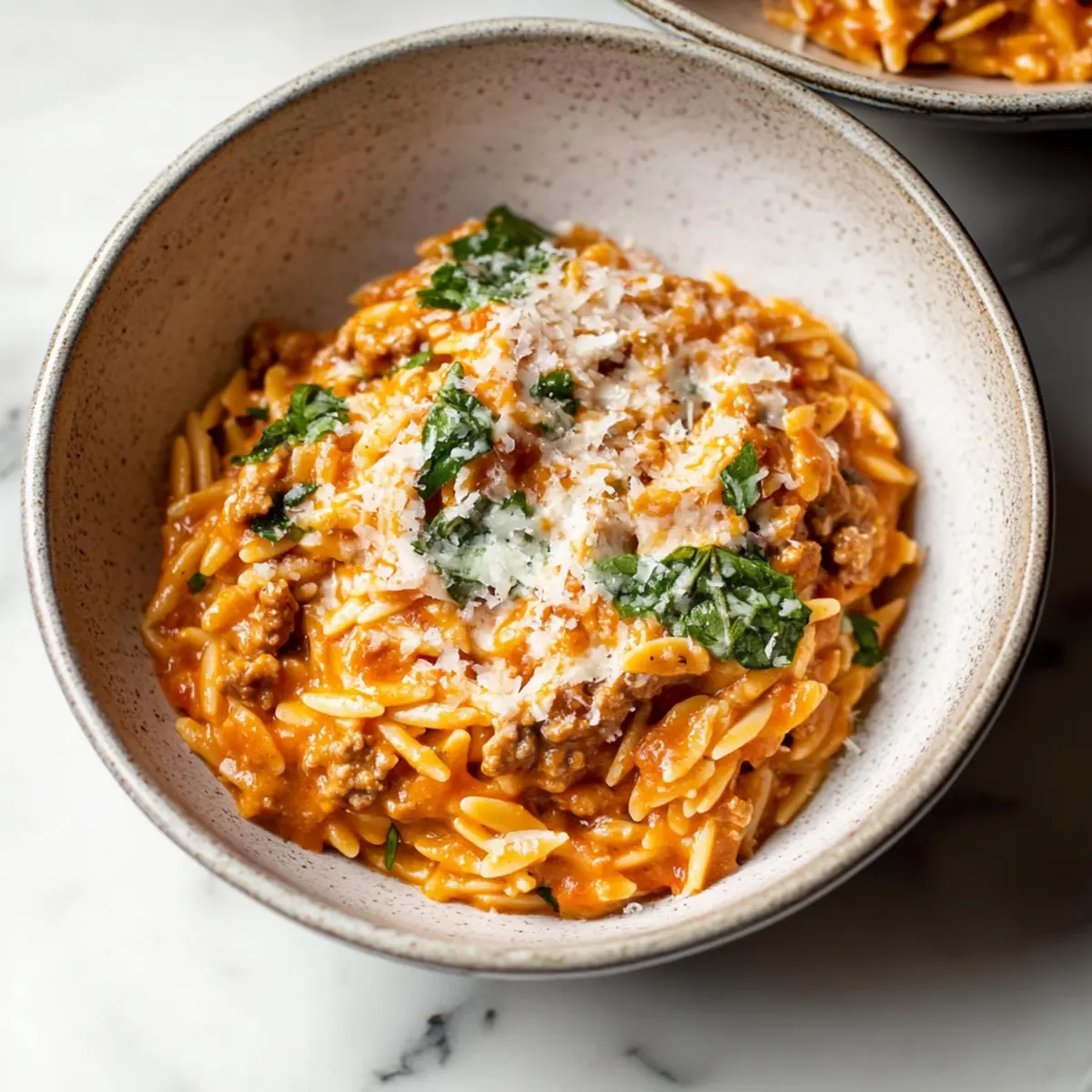Ground Beef Orzo with Tomato Cream Sauce
