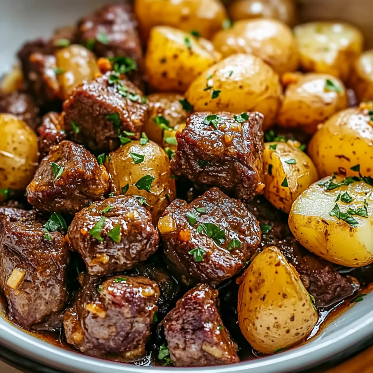 Slow Cooker Garlic Butter Beef Bites & Potatoes