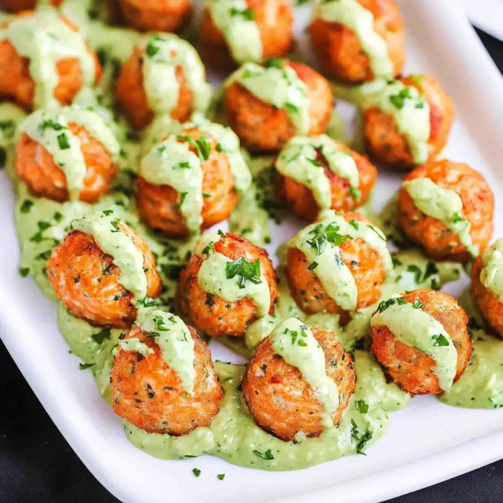 Salmon Balls with Creamy Avocado Sauce