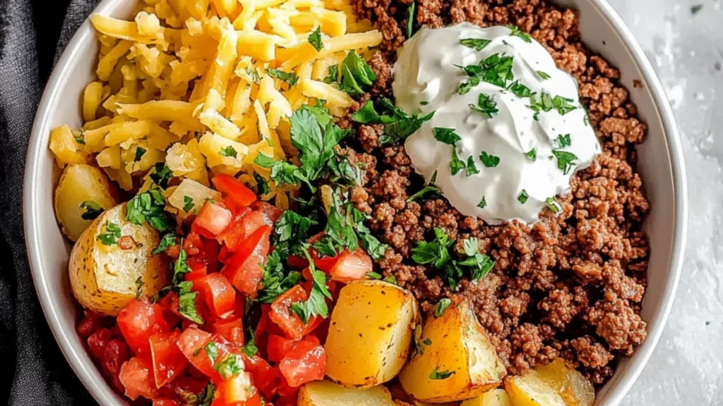 Ground Beef and Potato Taco Bowl